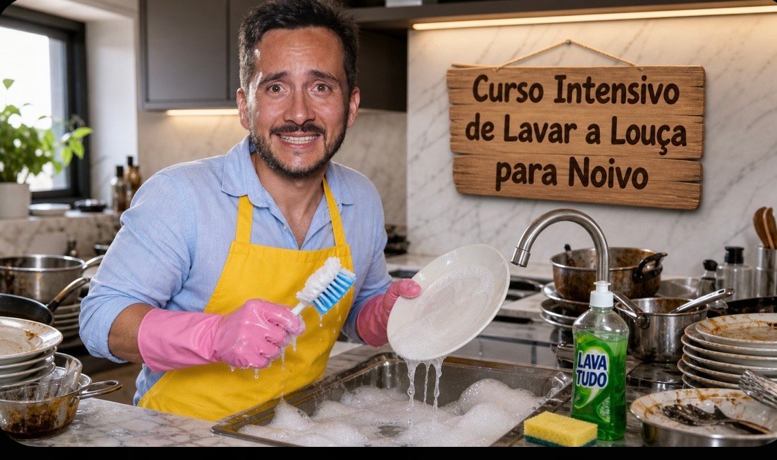 Curso intensivo de lavar-louça para o noivo
